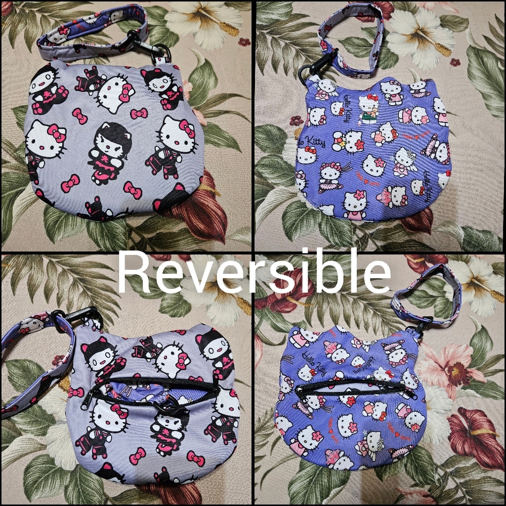 #603 Hello Kitty Lavender/Grey Reversible Mini Bag with Cute Prints 1 Of A Kind.